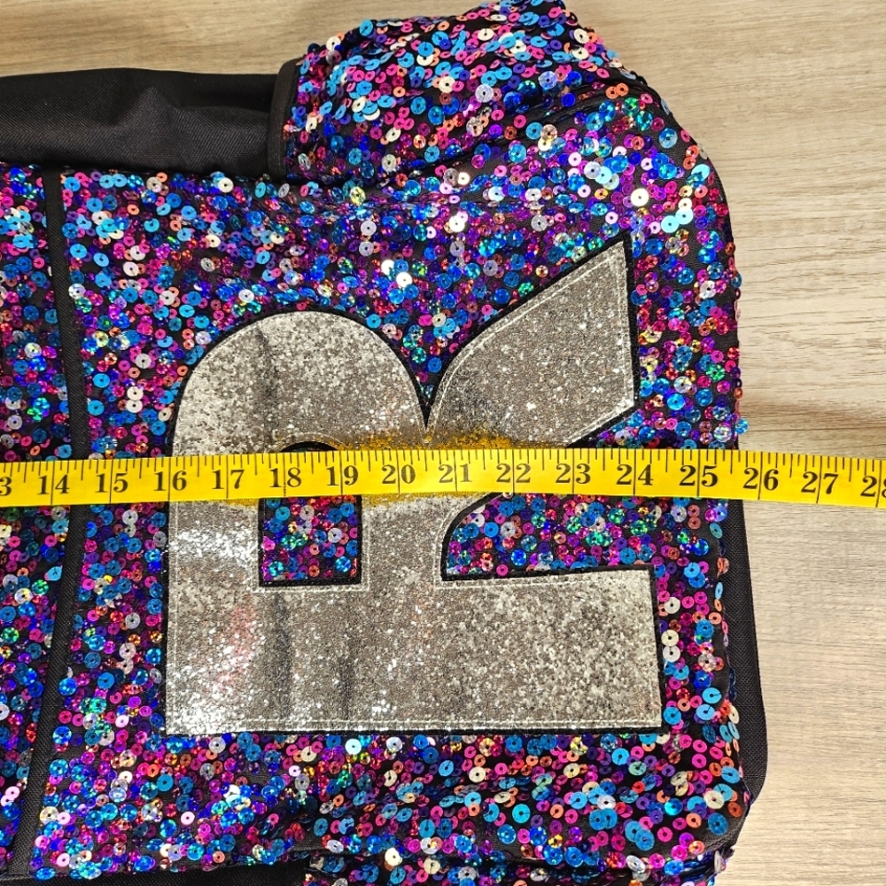 Justice Girls Black Messenger Bag Purple Silver Sequin Initial “R” Crossbody - Picture 15 of 16